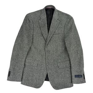 Tommy Hilfiger Mens Conrad Modern Fit Herringbone Wool Blazer Black White 36S